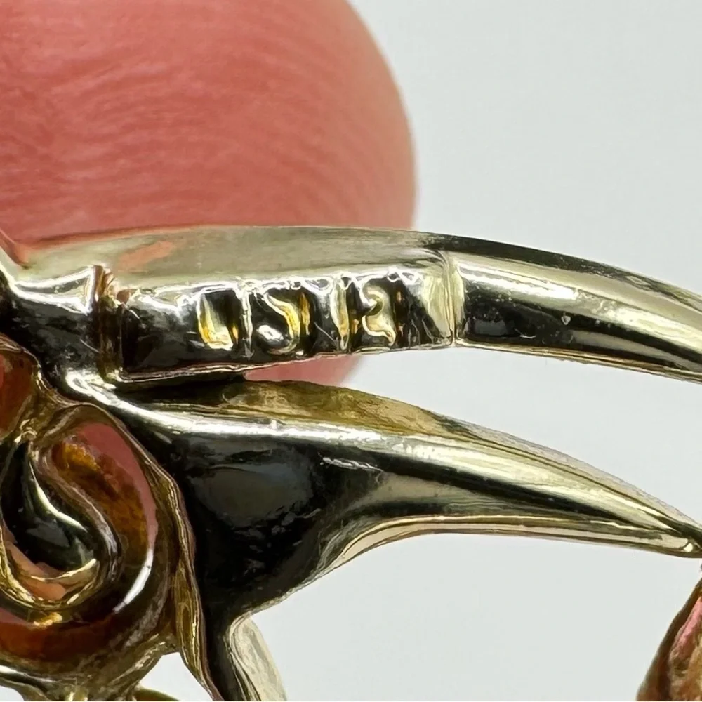 Vintage Gold Plated Sterling Silver Fish Brooch Pink Rhinestones with Stamp.